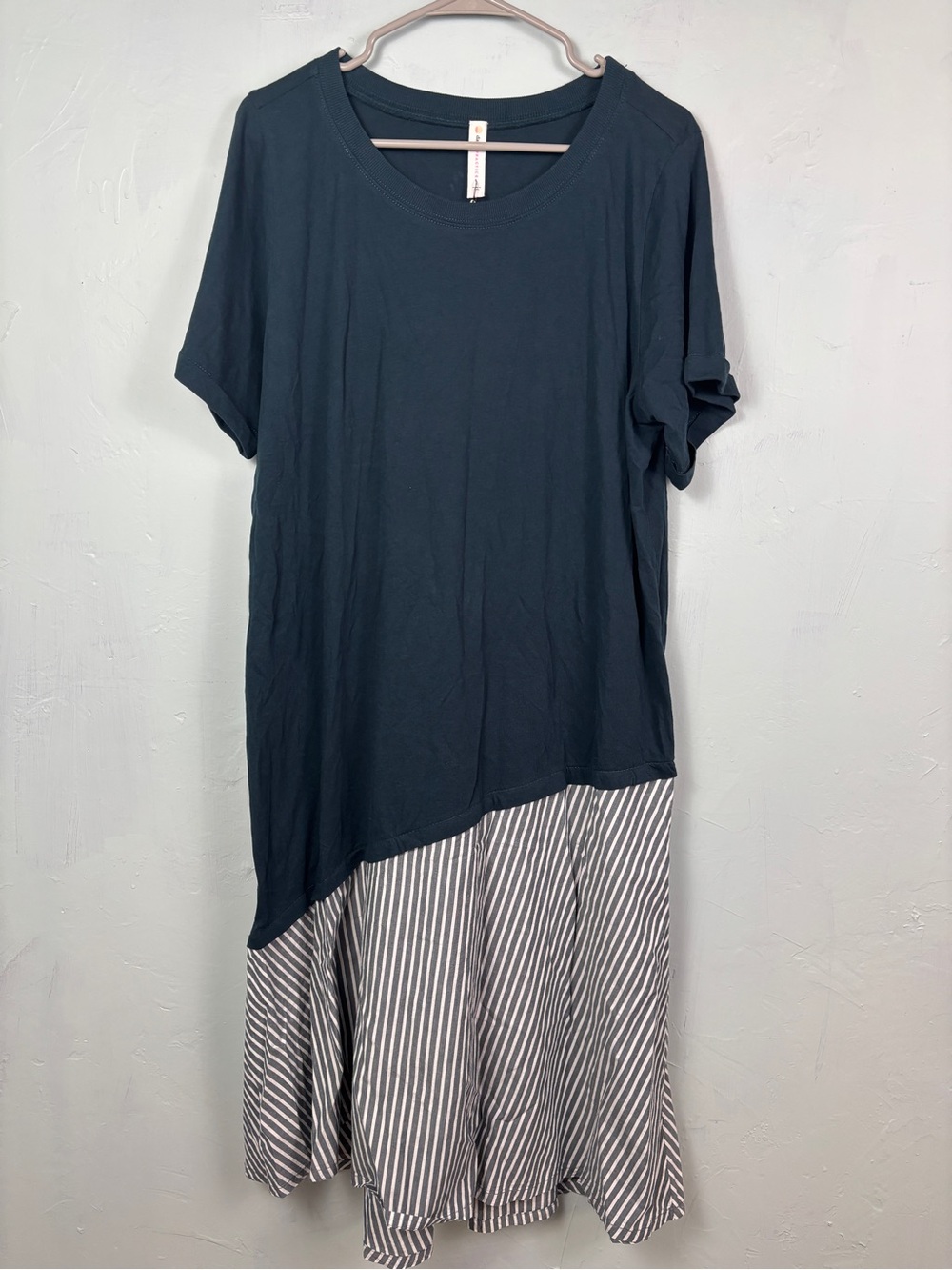 Anthropologie Daily Practice Navy Tunic Dress w/ white striped bottom panel hem